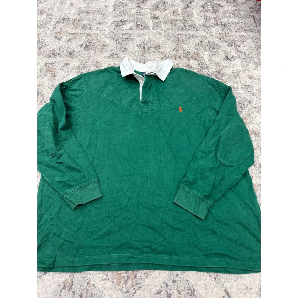 Polo Ralph Lauren Mens Green Quilted Rugby Shirt 3XLT Tall Elbow Patches Padded